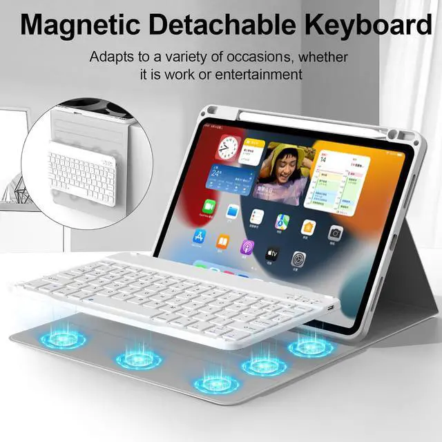 Alt view image 4 of 5 - kenke for iPad Air 11 Inch M3/M2 (2025/2024), iPad Air 5/4th Gen (2022/2020) 10.9 Inch Case with Keyboard, Detachable Wireless Bluetooth Keyboard Cover with Right Side Pencil Holder & Groove (Gray)