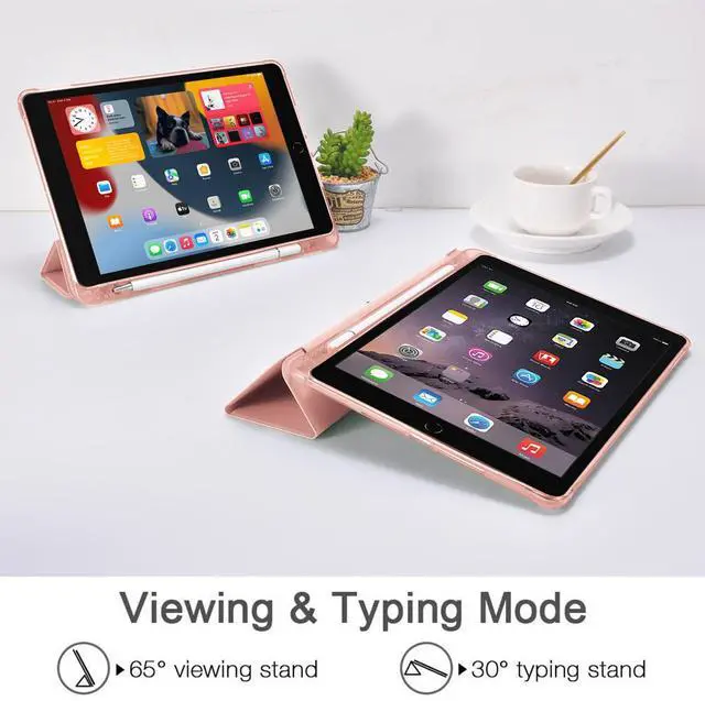 Alt view image 3 of 5 - JOYLAND Pink Pad Case for iPad mini 7 (A17 Pro) 2024/Mini 6 2021-8.3 Inch,with Pencil Holder-Auto Wake/Sleep,Bow&Love Pattern Anti-Scratch Shockproof Premium Folio Stand Case