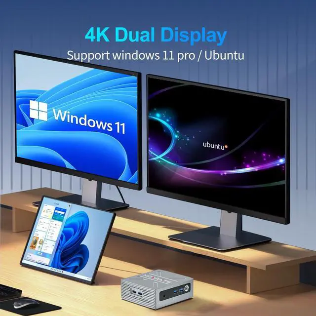 Alt view image 4 of 5 - kidwants KG1 Mini PC N4000(up to 2.6GHz), 8GB LPDDR4 RAM/128GB eMMC, Mini Desktop Computer Support 4K Dual Display, WiFi 5, BT 5.0, and USB 3.0 (Grey)