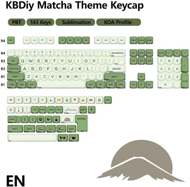 Alt view image 2 of 5 - YMKPVR KBDiy Matcha KOA Profile Keycaps 60 75 100 Percent,Dye-Sublimation PBT Green Cute Custom Keyboard Keycap,143 Key Cap Set for Cherry Gateron MX Switches Mechanical Keyboards