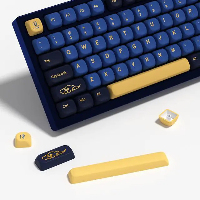 Main image of YMKPVR KBDiy Blue Samurai Keycaps 75 Percent KOA Profile,Five Sides Dye-Sublimation PBT Retro Custom Keyboard Keycap,131 Keys Cap Set for Cherry Gateron MX Switches Mechanical Keyboards