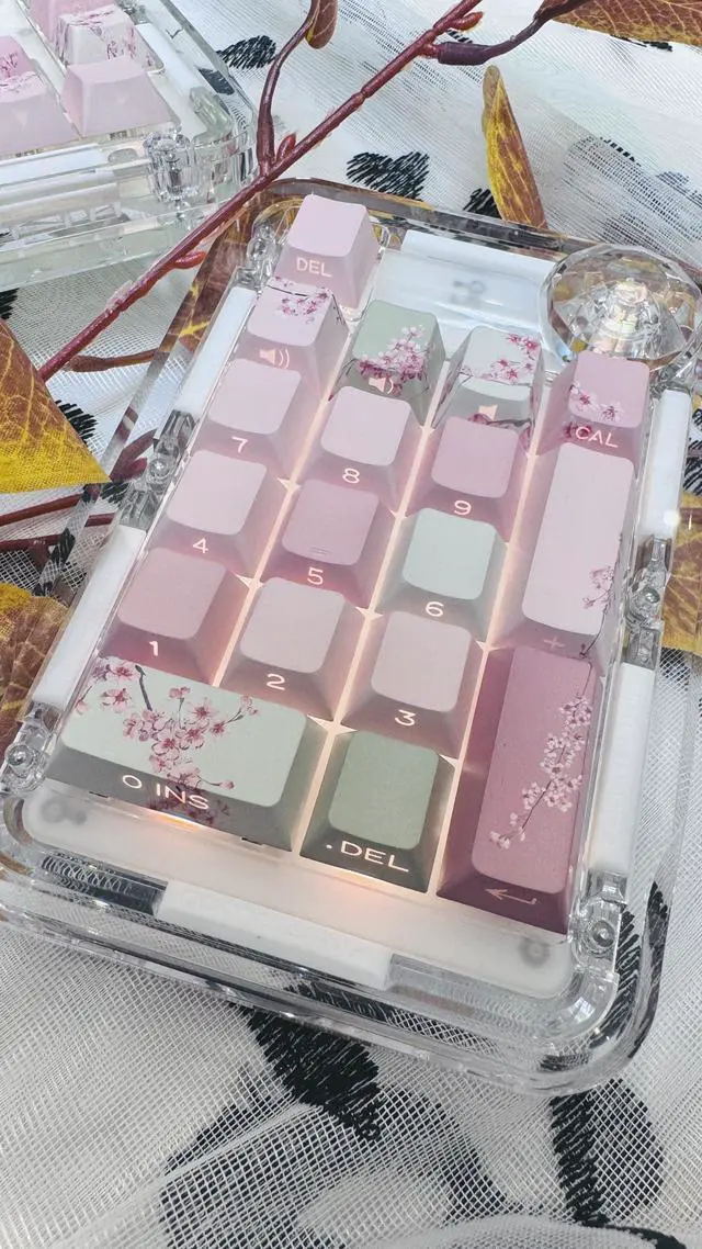 Alt view image 4 of 4 - kakiwutj Peach Blossom Keycaps Side Print Custom Cherry Profile PBT Shine Through Keycaps Pink Green 128 Keys for Mechanical Keyboards 60% 65% 75% Backlit Key Caps