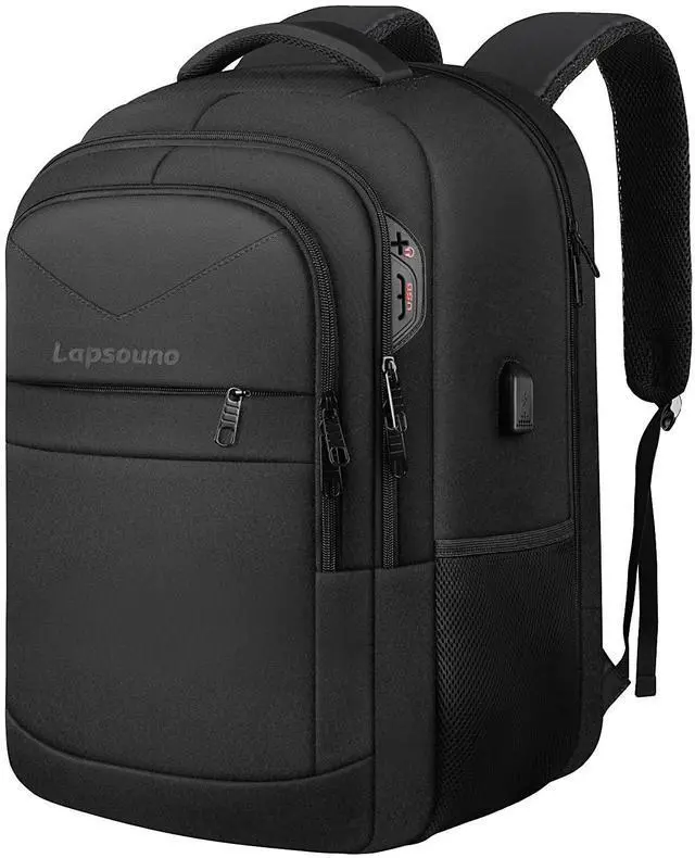 Main image of Lapsouno Laptop Backpack, Travel Laptop Backpack, Business Anti Theft Slim Sturdy 15.6 Inch TSA Friendly with USB Port, Water Resistant College School Computer Bag Gifts for Men Women, Black