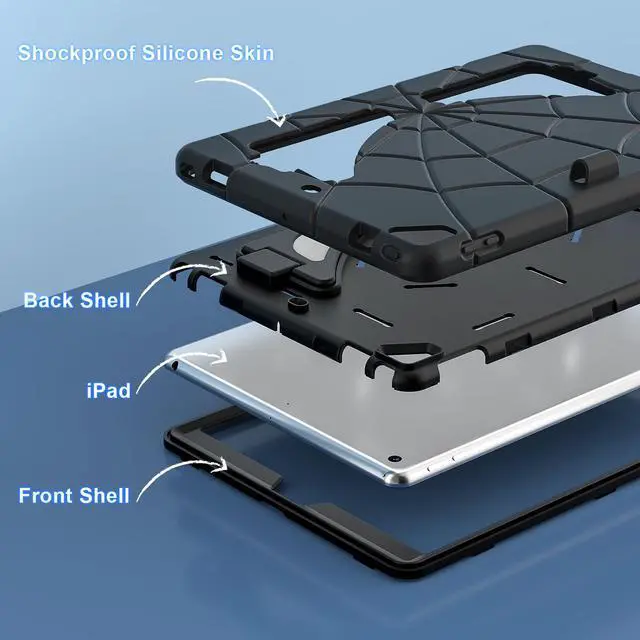 Alt view image 2 of 5 - Kezigud Kids Case for iPad 10.2-Inch(2021/2020/2019, 9/8/7 Gen,Heavy Duty Shockproof Rugged with Pencil Holder&Kickstand Cute Cover Gift for Children Boys for Apple iPad 9th/8th/7th (Black)