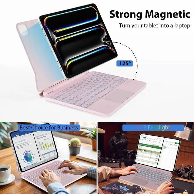 Alt view image 4 of 5 - LENRICH Magic Keyboard Case for iPad Pro 11 inch M4 2024, Great Typing Experience Magnetic Stand Multi Trackpad 7 Color Backlit with Function Row