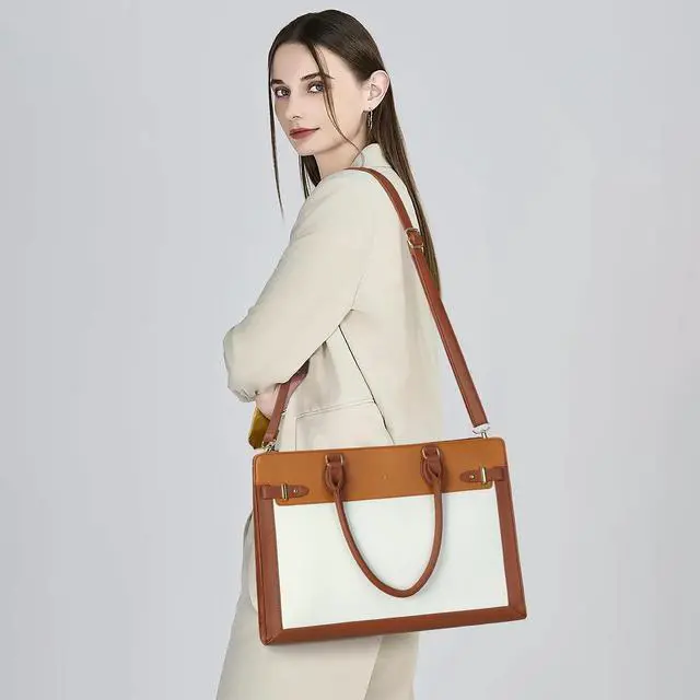 Alt view image 4 of 5 - Keyli 3pc Sets Laptop Tote Bag for Women 15.6 Inch Work Bag Business Computer Briefcase Waterproof Leather Laptop Purses Casual Shoulder Handbag Messenger Bags for Travel Teacher Office Brown