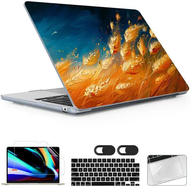 Main image of Lepeoac for MacBook Air 15 inch Case 2023 2024 2025 Release A3241 M4 A3114 M3 A2941 M2 with Liquid Retina Display & Touch ID, Hard Shell with Screen Protector & Webcam Cover, Golden Grain