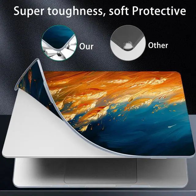 Alt view image 4 of 5 - Lepeoac for MacBook Air 15 inch Case 2023 2024 2025 Release A3241 M4 A3114 M3 A2941 M2 with Liquid Retina Display & Touch ID, Hard Shell with Screen Protector & Webcam Cover, Golden Grain