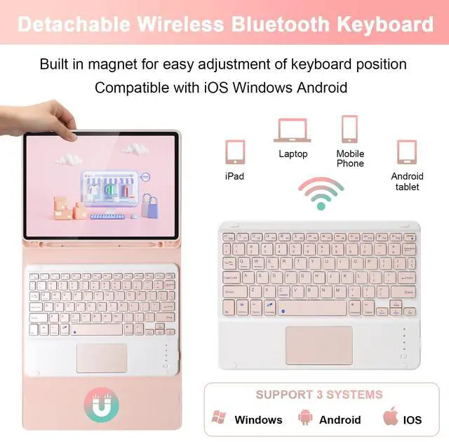 Alt view image 2 of 5 - LAMA Touchpad Keyboard Case for iPad Air 11 inch 2025 7th/2024 6th & 10.9 -inch iPad Air 4th/5th Generation, Folio Keyboard Cover with Pencil Holder for 11 inch iPad Pro (4th/3rd/2nd/1st Gen), Pink