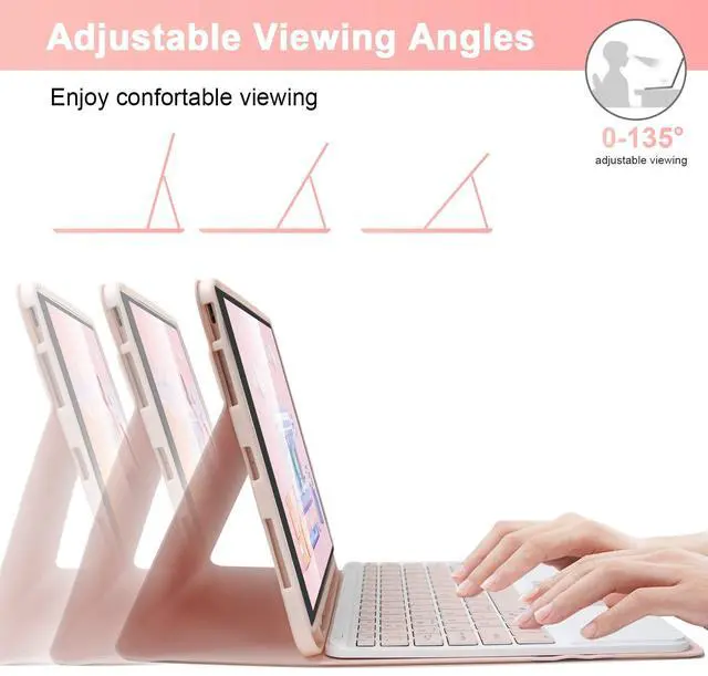 Alt view image 4 of 5 - LAMA Touchpad Keyboard Case for iPad Air 11 inch 2025 7th/2024 6th & 10.9 -inch iPad Air 4th/5th Generation, Folio Keyboard Cover with Pencil Holder for 11 inch iPad Pro (4th/3rd/2nd/1st Gen), Pink