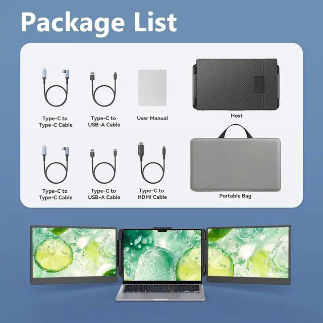 Alt view image 5 of 5 - 14.2'' Screen Extender Portable Laptop Plug-play, 1080P IPS Laptop Monitor Extender Built-in Speaker, HDMI/USB-A/Type-C Triple Monitor for 13''-17.3'' Laptops, Work with Mac, Windows, Chrome, Switch