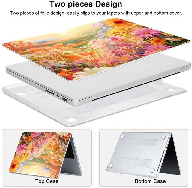 Alt view image 3 of 5 - LCMOCICO for M4 MacBook Pro 14 inch Case 2024 2023 2022 2021 Release Model A3112 A3185 A3401 A2992 A2918 A2779 A2442 M4 M3 M2 M1 Pro/Max Chip, Pattern Plastic Hard Shell Cover, Watercolor Daisies