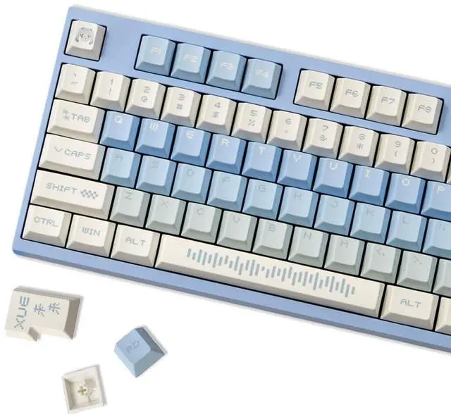 Main image of FunHub Cherry Profile PBT Keycaps-Blue Gradient Key Caps Set 143 Keys,5-Sided dye-Sublimation Custom Key Cap Universal Compatible for 60 65 75 100 Percent Mechanical Keyboard