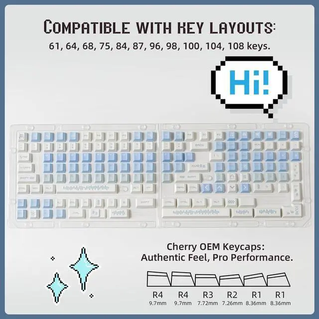 Alt view image 4 of 5 - FunHub Cherry Profile PBT Keycaps-Blue Gradient Key Caps Set 143 Keys,5-Sided dye-Sublimation Custom Key Cap Universal Compatible for 60 65 75 100 Percent Mechanical Keyboard