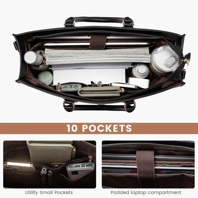 Alt view image 3 of 5 - LOVEVOOK Laptop Bag for Women,15.6 lnch Waterproof Lightweight Leather Tote Bag,Professional Business Office Work Bags with Clutch Purse, Large Capacity Computer Shoulder Handbag,Black-White-Brown