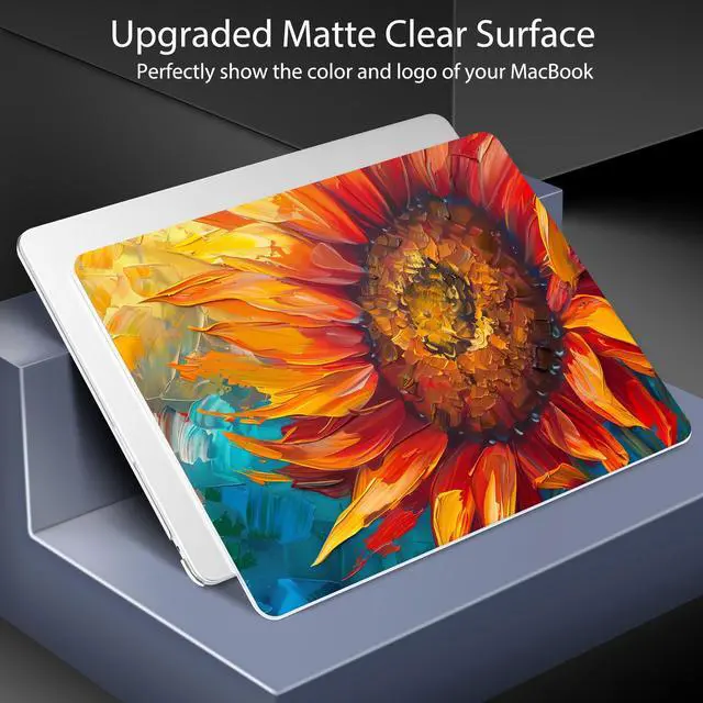 Alt view image 3 of 5 - Lepeoac for MacBook Air 13.6 inch Case M4 M3 M2 2025 2024-2022 Release Model A3240 A3113 A2681, Sturdy Plastic Hard Shell Case & Screen Protector for MacBook Air M2 13 inch, Sunflower