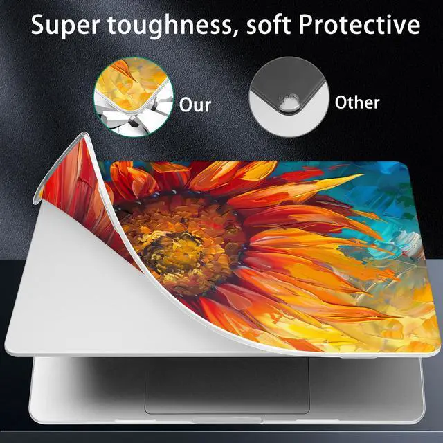 Alt view image 4 of 5 - Lepeoac for MacBook Air 13.6 inch Case M4 M3 M2 2025 2024-2022 Release Model A3240 A3113 A2681, Sturdy Plastic Hard Shell Case & Screen Protector for MacBook Air M2 13 inch, Sunflower