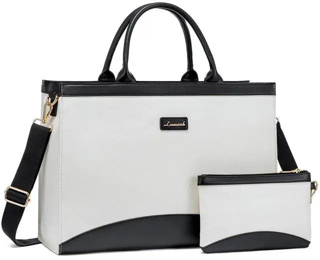 Main image of LOVEVOOK Laptop Tote Bag for Women,15.6 Inch Large Capacity Work Bag with Clutch Purse for Teacher, Canvas Computer Bag for Business fits Office College Travel Black & White