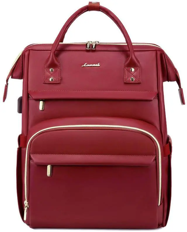 Main image of LOVEVOOK Leather Laptop Backpack for Women 15.6 inch,Travel Backpack Purse Nurse Teacher Backpack Computer Laptop Bag,Professional College Business Work Bags Carry On Backpack with USB Port,Chili Red
