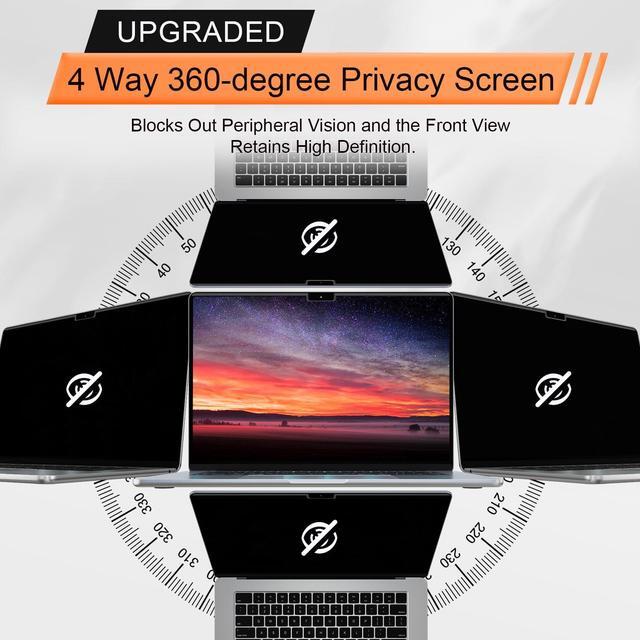 Alt view image 2 of 5 - 360deg Magnetic Privacy Screen for MacBook Pro 16 Inch (2021-2024, M1, M2, M3, M4, Pro, Max), Removable Anti Glare Blue Light Filter, 4 Way Anti Spy Black Protector for Mac Pro 16In Laptop Computer