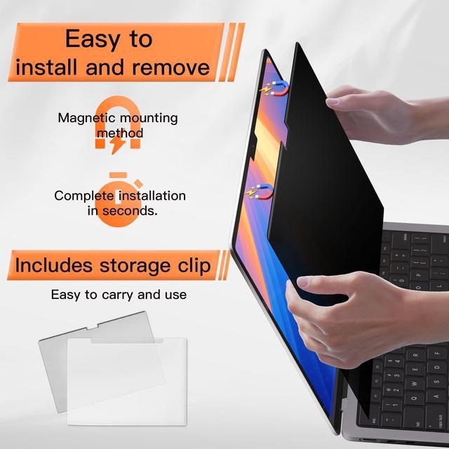 Alt view image 5 of 5 - 360deg Magnetic Privacy Screen for MacBook Pro 16 Inch (2021-2024, M1, M2, M3, M4, Pro, Max), Removable Anti Glare Blue Light Filter, 4 Way Anti Spy Black Protector for Mac Pro 16In Laptop Computer