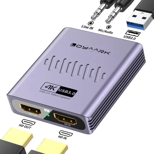 Main image of USB 3.0 Audio Video Capture Card with Microphone 4K30HZ HD Loop Output, 1080p 60fps Video Recorder for Streaming Video Game Capture Works for PS5/Switch/Camera/PC/OBS