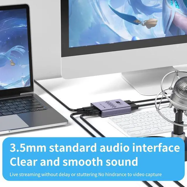 Alt view image 3 of 5 - USB 3.0 Audio Video Capture Card with Microphone 4K30HZ HD Loop Output, 1080p 60fps Video Recorder for Streaming Video Game Capture Works for PS5/Switch/Camera/PC/OBS