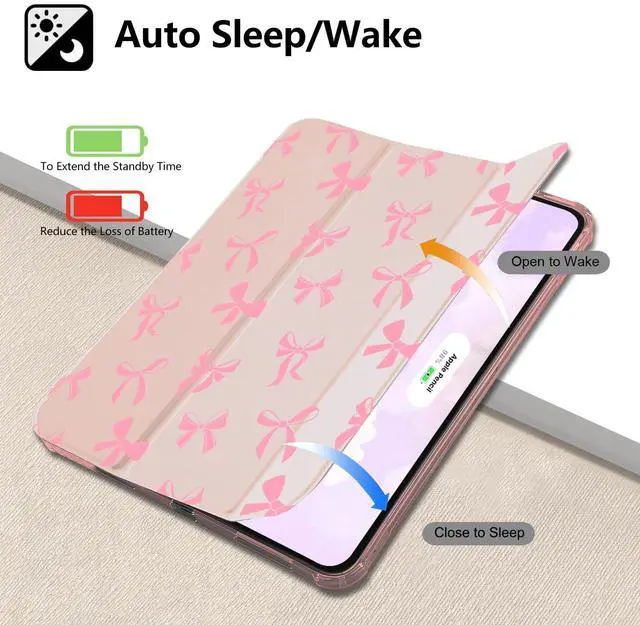 Alt view image 2 of 5 - MAYCARI Cute Kawaii Bow Knot Compatible with iPad 10th Generation 10.9 Inch 2022 Case with Pencil Holder, Auto Sleep/Wake, Pink Girly Aesthetic Soft TPU Back Cover for iPad 10th Generation