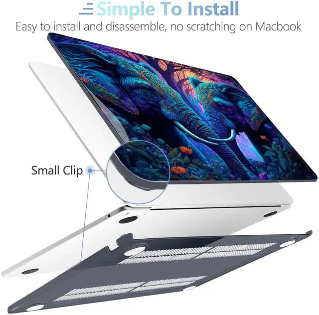 Alt view image 5 of 5 - MEEgoodo Portable Electronic Device Cover for MacBook Air M3 M2 15.3 inch 2023-2024, Hard Case with Keyboard & Webcam Cover, Screen Protector, OTG Adapter, Elephants
