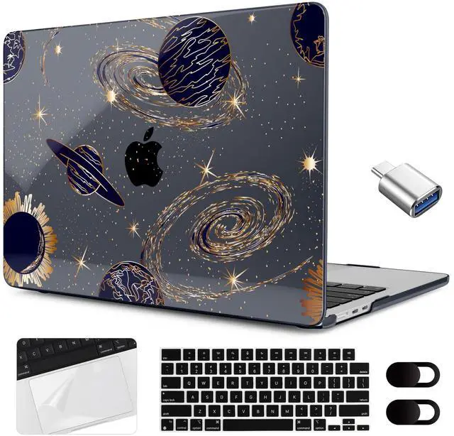 Main image of MEEgoodo Case for MacBook Air 15 inch M4/M3/M2 2025 2024 2023, Case Fit Model (A3241/A3114/A2941) for MacBook Air 15-inch, Laptop with Keyboard & Camera Cover & OTG Adapter, Planets & Galaxies