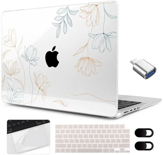 Main image of MEEgoodo Case for M4 MacBook Pro 16 inch Case 2024 2023 2021 (A3403/A3186/A2991/A2780/A2485) M3 M2 M1 Pro/Max Chip, Laptop Hard Shell Cases with Keyboard Cover & Trackpad Film, Engraving Floral