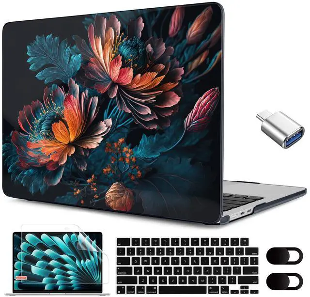 Main image of MEEgoodo for M4/M3/M2 MacBook Air 15.3 inch Case 2025 2024 2023, Case Fit Model (A3241/A3114/A2941) for MacBook Air 15 inch, Laptop Hard Shell with Keyboard Cover, Bunch Flowers