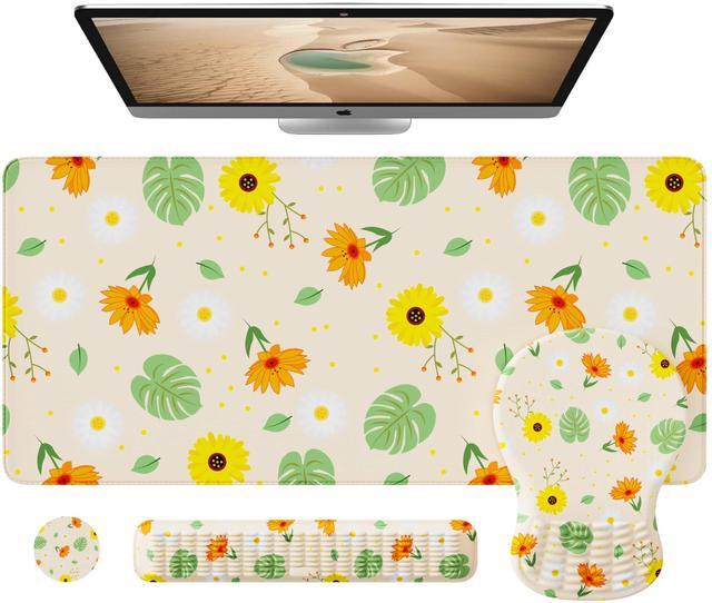 Main image of MEKASS Desk Mat Set, Large Mouse Pad and Keyboard Wrist Rest with Memory Foam & Non-Slip Base, 4-in-1 Ergonomic Mouse Pad Set, Computer Desk Pad Set with Coaster for Home Office (Floral)