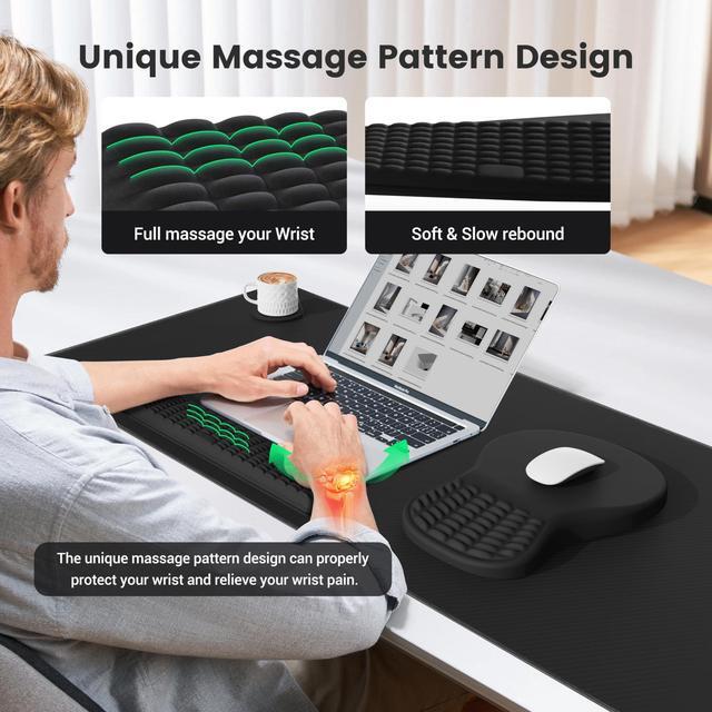 Alt view image 5 of 5 - MEKASS Desk Mat Set, Large Mouse Pad and Keyboard Wrist Rest with Memory Foam & Non-Slip Base, 4-in-1 Ergonomic Mouse Pad Set, Computer Desk Pad Set with Coaster for Home Office (Floral)