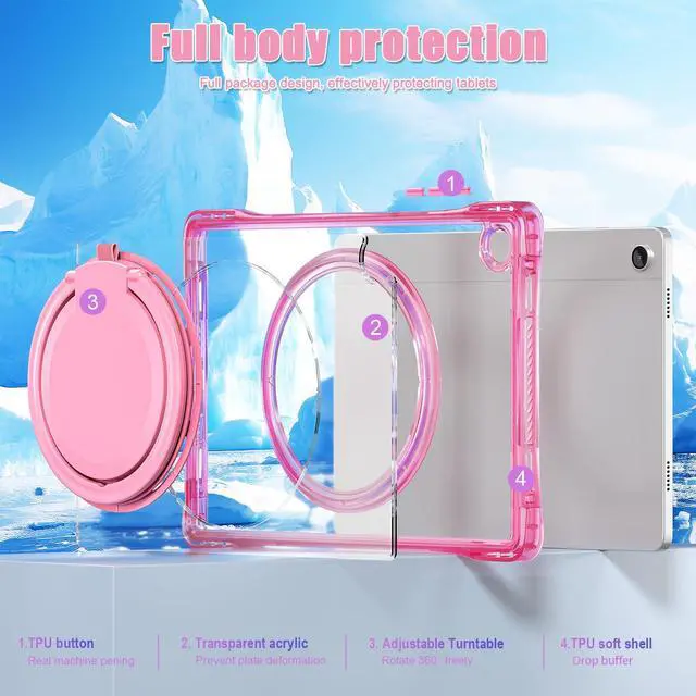 Alt view image 4 of 5 - MEEgoodo Case for Samsung Galaxy Tab A9 Plus 11 inch 2023 (Fit Model SM-X210/X216/X218), Glitter A9+ Tablet Cases with Soft TPU & Transparent PC & Rotating Stand, Pink