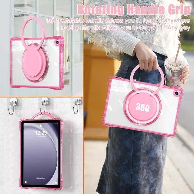 Alt view image 5 of 5 - MEEgoodo Case for Samsung Galaxy Tab A9 Plus 11 inch 2023 (Fit Model SM-X210/X216/X218), Glitter A9+ Tablet Cases with Soft TPU & Transparent PC & Rotating Stand, Pink