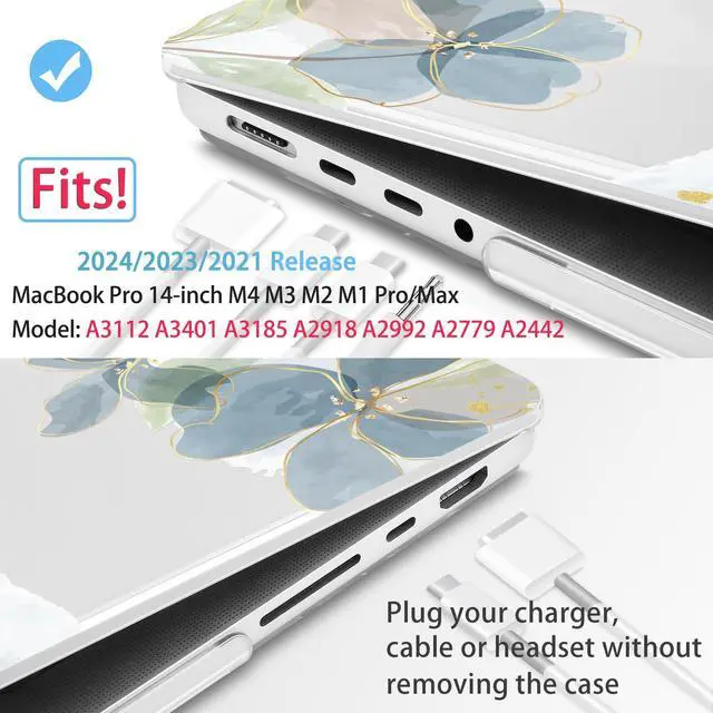 Alt view image 2 of 5 - Mektron Case for MacBook Pro 14 inch 2024 2023 2021 Model M4 A3112 A3401 A3185 M3 A2918 A2992 M2 A2779 M1 A2442 Pro/Max, Plastic Hard Shell Case Cover for MacBook Pro 14" with Touch ID, Flower C006
