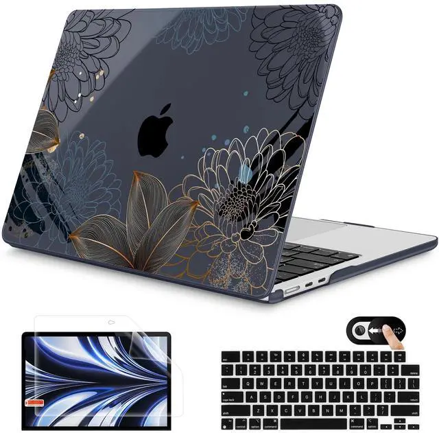 Main image of Mektron for 2025 M4 MacBook Air 13.6 Inch A3240 Case Fits 2023 A2681 M2 2024 A3113 M3 Chip with Liquid Retina Display, Printed Plastic Hard Shell Cover for MacBook Air 13.6", Line Chrysanthemums