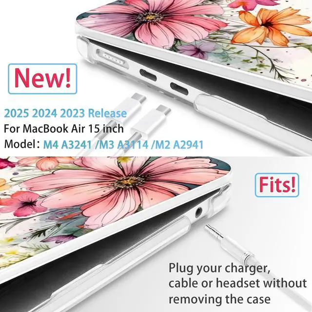 Alt view image 2 of 5 - Mektron Designed for 2025/2024/2023 MacBook Air 15 INCH M4 A3241 /M3 A3114 /M2 A2941 Case, Printed Plastic Hard Shell Cover with 15.3" Liquid Retina Display Touch ID, Colorful Floral
