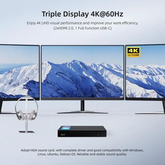 Alt view image 4 of 5 - MeLE Quieter4C Fanless Mini PC 32GB RAM LPDDR5 512GB(NO OS) 12th Alder Lake N100 (up to 3.4GHz 4C/4T) Micro Desktop Computer, Support 4K Triple Display,Dual HDMI,All-in-One USB-C WiFi 5 BT5.1 Ethernet