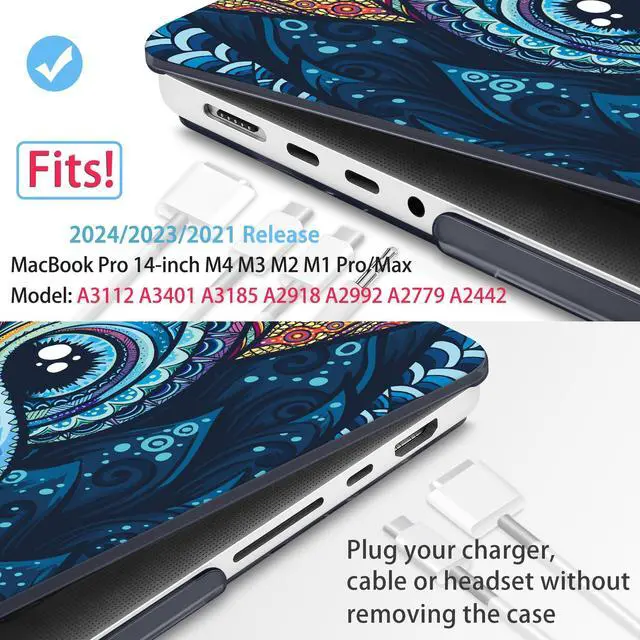 Alt view image 2 of 5 - Mektron Case for MacBook Pro 14 inch 2024 2023 2021 Model M4 A3112 A3401 A3185 M3 A2918 A2992 M2 A2779 M1 A2442 Pro/Max, Plastic Hard Shell Case Cover for MacBook Pro 14" with Touch ID, Owl