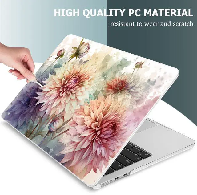 Alt view image 4 of 5 - Mektron Designed for 2025/2024/2023 MacBook Air 15 INCH M4 A3241 /M3 A3114 /M2 A2941 Case, Printed Plastic Hard Shell Cover with 15.3" Liquid Retina Display Touch ID, Watercolor Dahlias