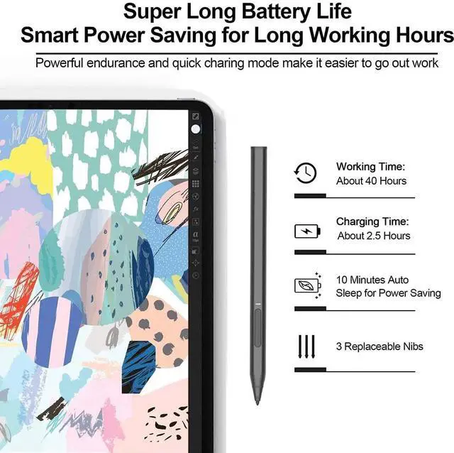 Alt view image 3 of 5 - Stylus Pen for Microsoft Surface Pro9/8/7/6/5/4/3/X Surface Laptop/Book/Studio Surface 3/Go/Go2/Go3, 4096 Pressure Sensitivity, Pen for Surface with Magnetic Adsorption, Palm Rejection (Black)