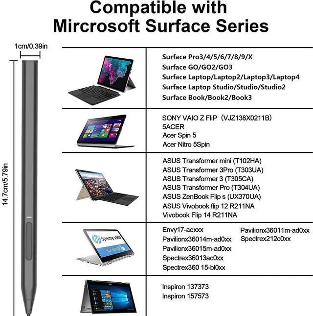 Alt view image 4 of 5 - Stylus Pen for Microsoft Surface Pro9/8/7/6/5/4/3/X Surface Laptop/Book/Studio Surface 3/Go/Go2/Go3, 4096 Pressure Sensitivity, Pen for Surface with Magnetic Adsorption, Palm Rejection (Black)