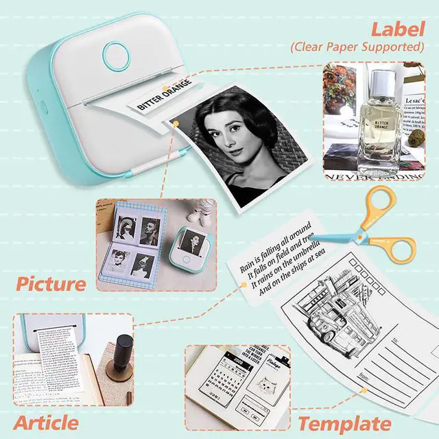 Alt view image 4 of 5 - Mini Sticker Maker T02 - Thermal Bluetooth Wireless Portable Phone Printer, Small Instant Pocket Receipt Printer With Hard Storage Case, Green