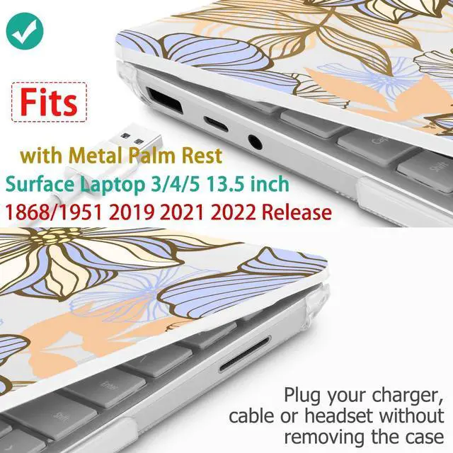Alt view image 3 of 5 - Mektron Case for 13.5" Microsoft Surface Laptop 5/4/3 with Metal Palm Rest Model 1951/1868, 2019/2021/2022 Release Plastic Hard Shell Cover with Screen Protector + Keyboard Cover, Abstract Floral