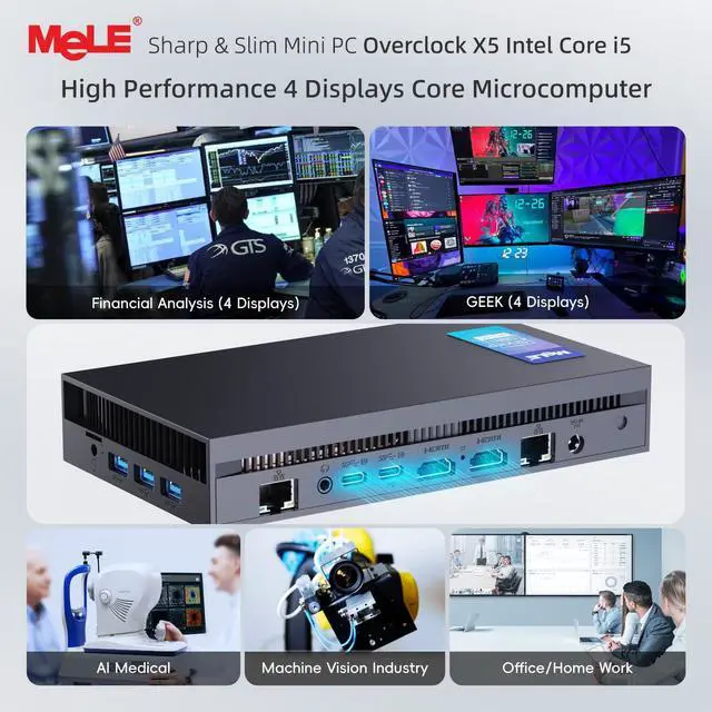 Alt view image 3 of 5 - MeLE Mini PC Overclock X5 Core i5-12450H (8C/12T,up to 4.4GHz), Ultra-Slim Computer 16GB RAM 512GB M.2 2280 PCle 4.0x4 SSD,4K Quad Screen Display/WiFi/BT5.2/USB3.2/Dual LAN