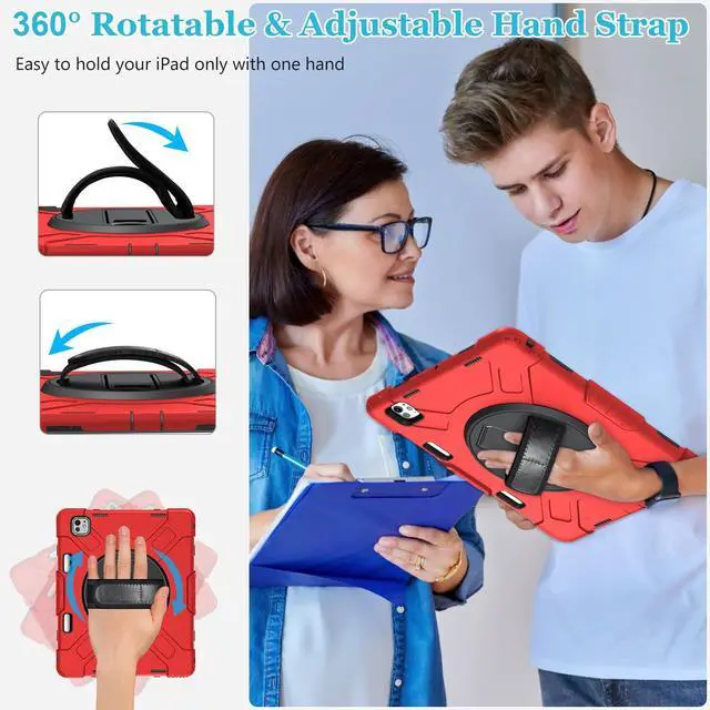 Alt view image 5 of 5 - Case for iPad Pro-13 Inch 7th Generation 2024: Military Grade Cover for iPad Pro-13 (M4) W/Screen Protector - Stand - Handle - Shoulder Strap - Pencil Holder- Red