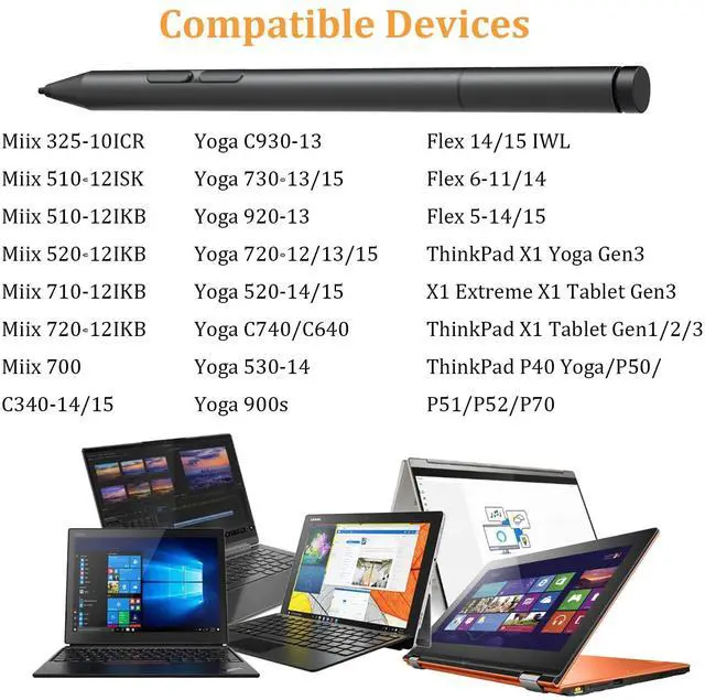 Alt view image 3 of 5 - Active Pen 2 Compatible with Lenovo Acitve Pen 2 (4X80N95873),for ThinkPad X1 Tablet Gen3/ Gen2 (20JB, 20JC), Ideapad Miix 720/510/ 520, Yoga 720/920, 5T70M55297, AES 2.0