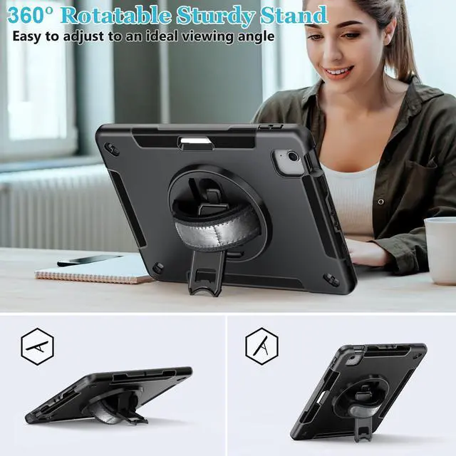 Alt view image 3 of 5 - Case for iPad Air 11 M3 2025 & M2 2024: Cover for iPad Air 5th & 4th Generation 10.9 Inch (2020/2022) with Screen Protector- Stand- Handle- Shoulder Strap- Pencil Holder- Black